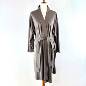 PURE FIBER Gray 100% Organic Cotton Knit Robe with Attached Belt